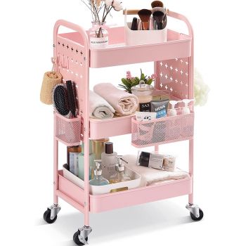 Dual Pegboards Removable Baskets Hooks Salon Organizer Trolley